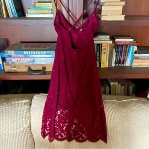 Lulus Burgundy Lace Cross-back Dress, size M